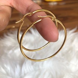 Gold Skinny Hoop Earrings / Tarnish Resistant